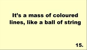 It’s a mass of coloured lines, like a ball of string 